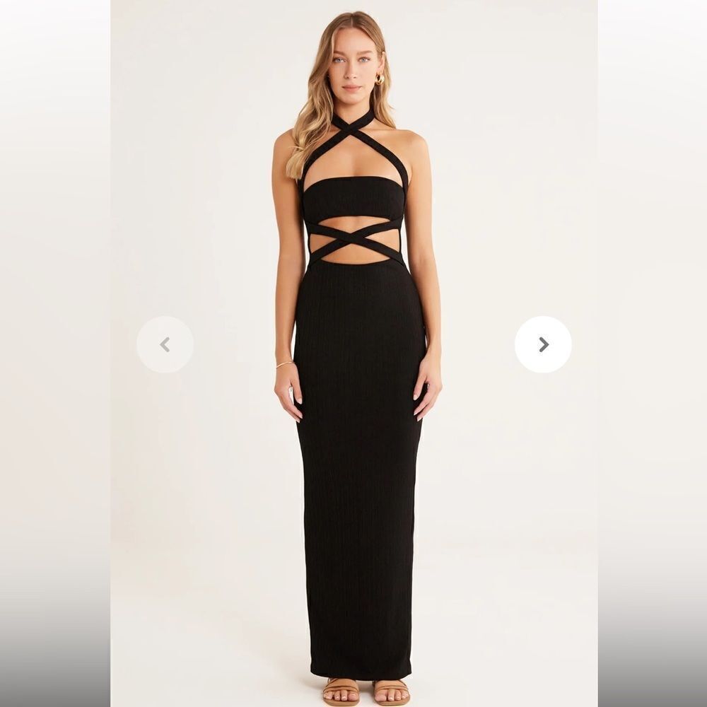 Rumer Sorrento maxi dress Black cut out Halter strappy gown Revolve L